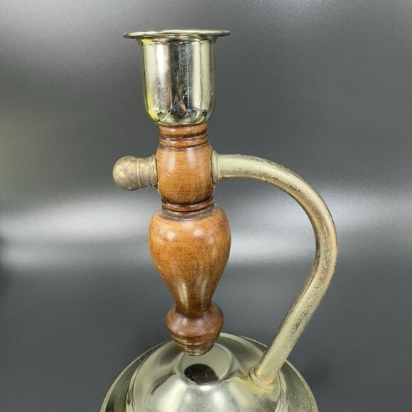 Primitive Style Wood And Metal Swivel Candle Stick Holder Set Vintage Decor VTG - Picture 9 of 16
